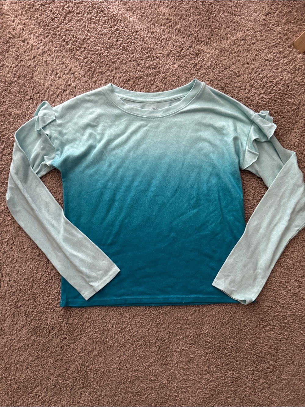 SO Girls Ombre Teal to Light Aqua Long Sleeve Top